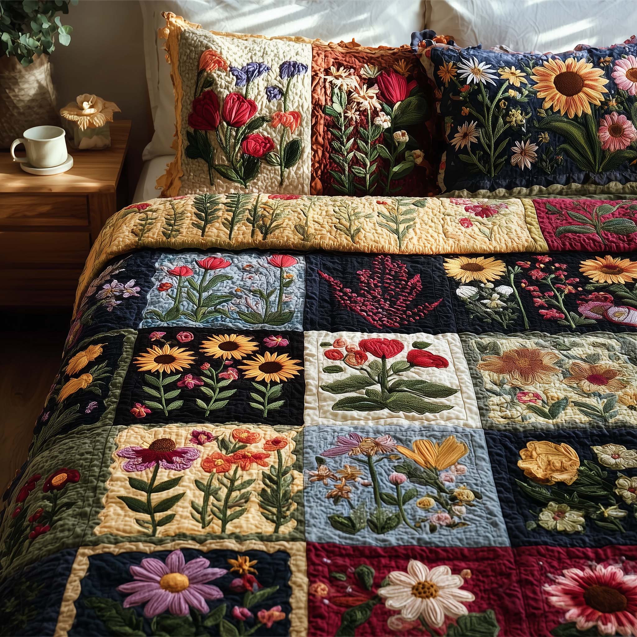 Wild Flora Quilted Bedding Set Bed Room Art Best Mothersday Gifts