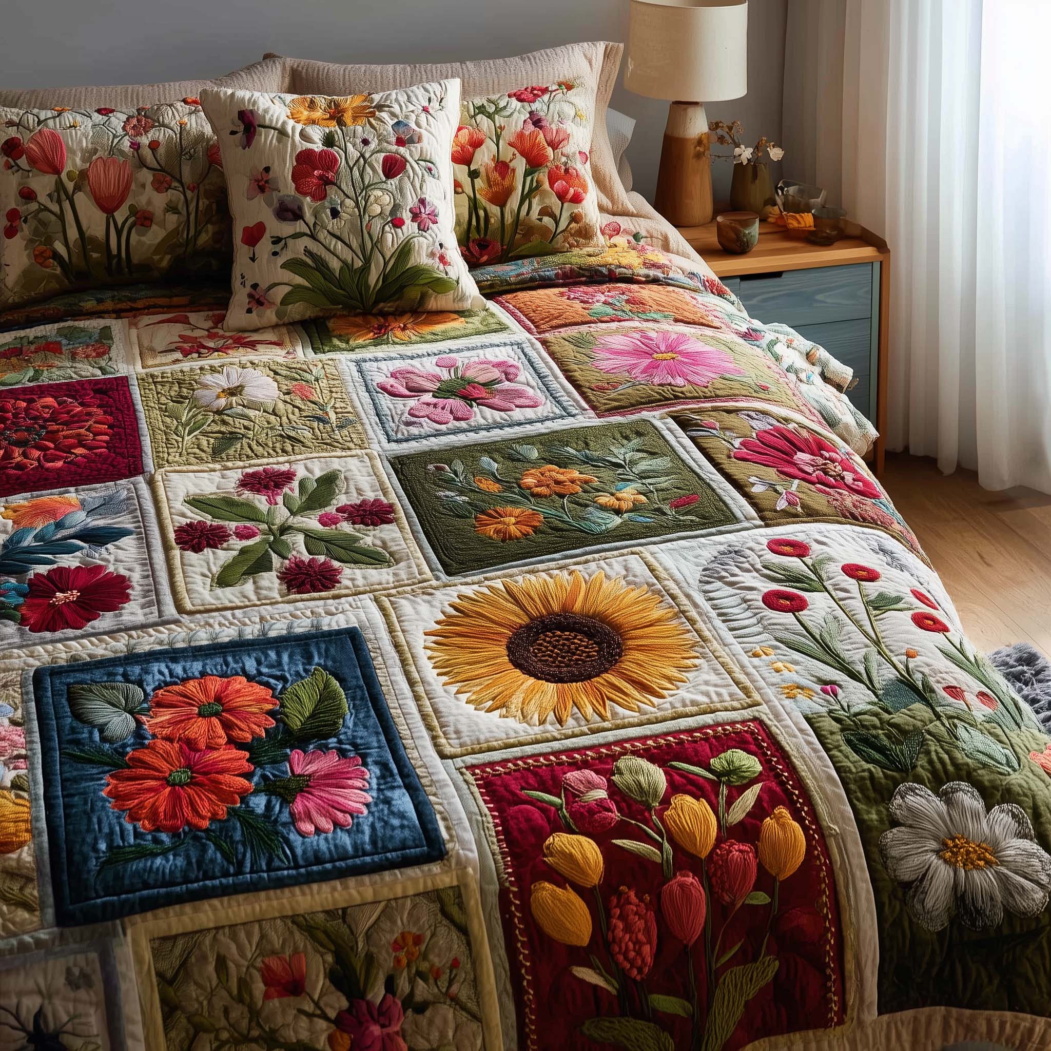 Wild Flora Quilted Bedding Set Best Bedsheets Moms Day Gift Ideas