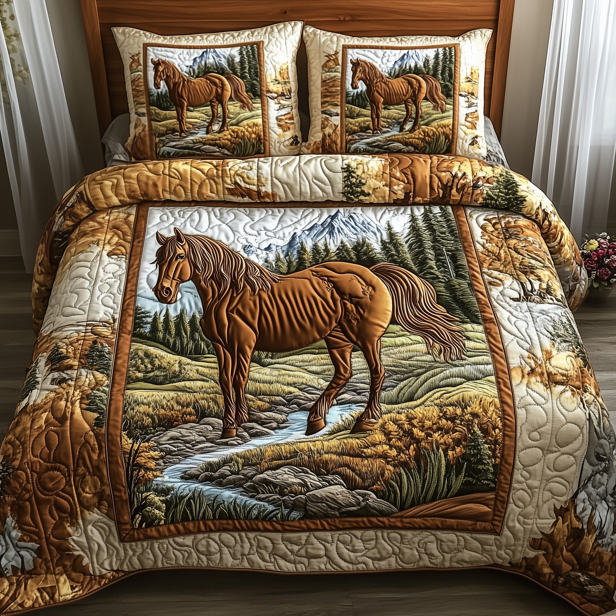 Wild Horse Quilted Bedding Set Unique Bed Sheets Cute Horse Gifts