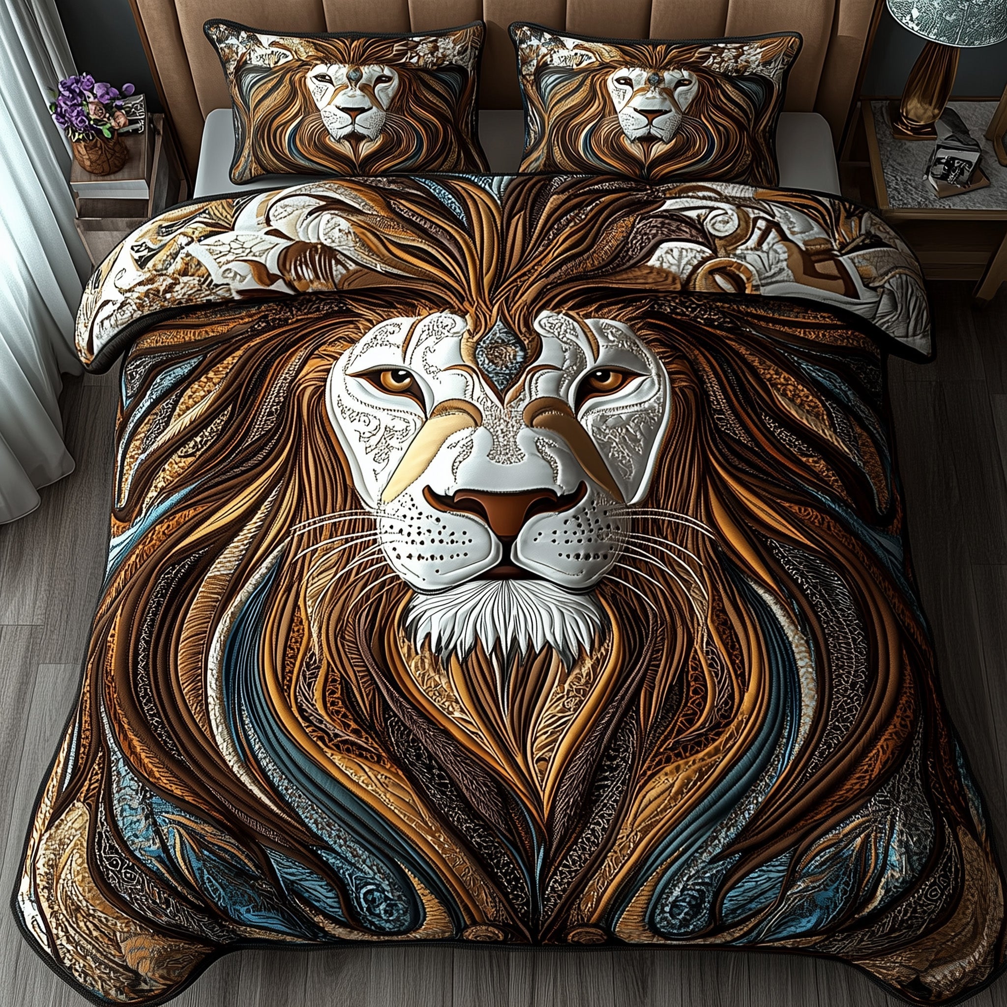 Wild Majesty Quilted Bedding Set Bed Comforter Sets Awesome Gifts For Lion Lovers
