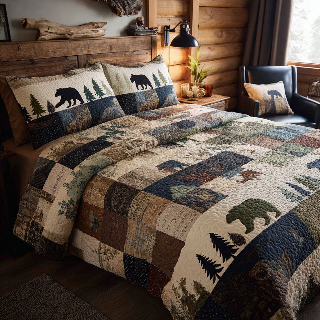 Wild Pines Bear Quilted Bedding Set Cozy Bedroom Decor Mother's Day Presents Ideas 2026