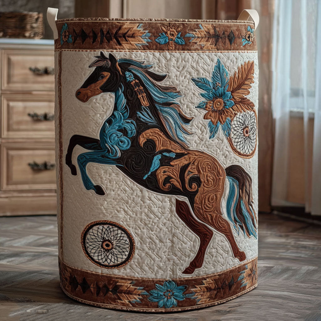 Wild Prairie Hooves Quilted Laundry Basket Foldable Laundry Basket Cowboy Gifts For Her