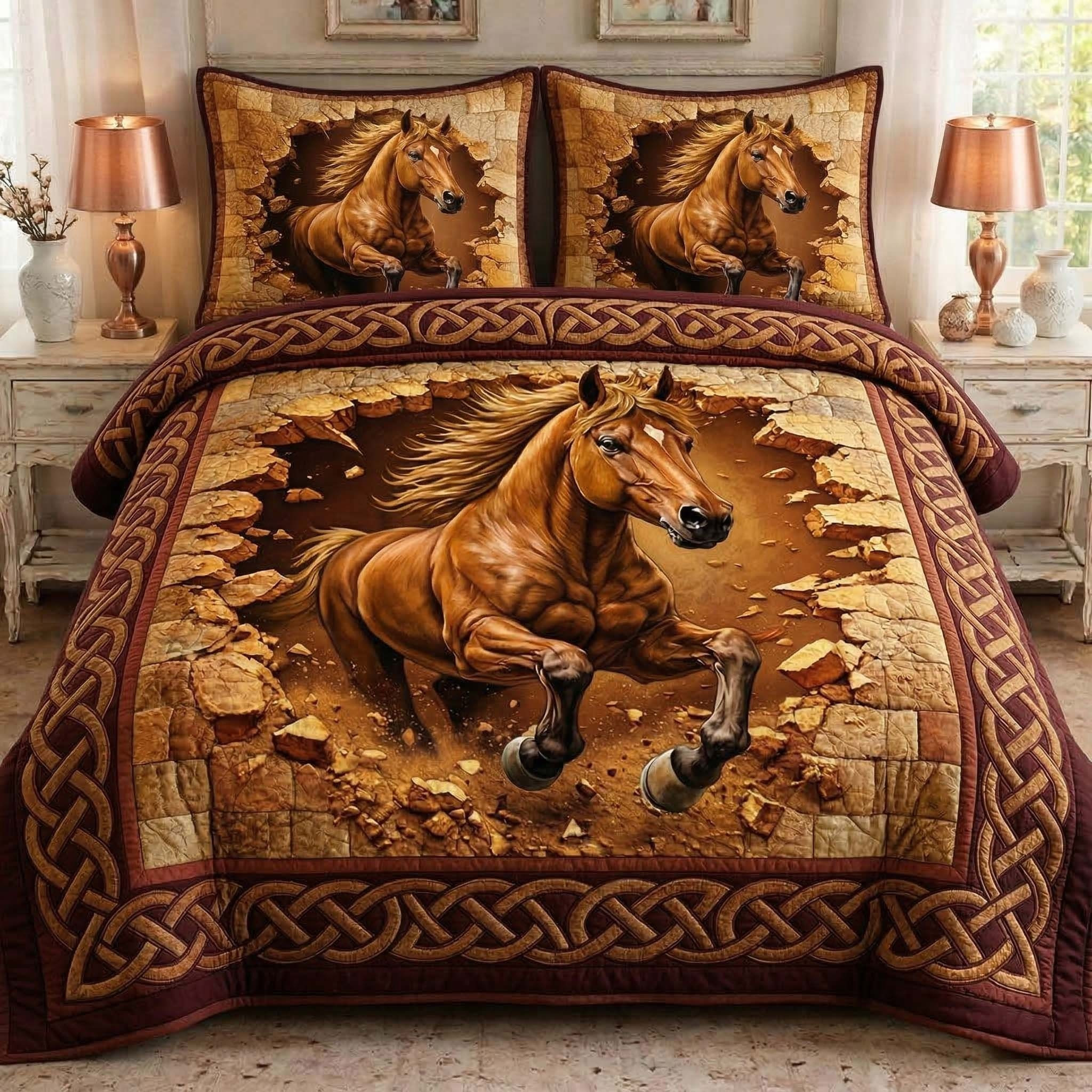 Wild Stallion Quilted Bedding Set Horse Lover Duvet Cover Bedspread Set Best Father's Day Gift