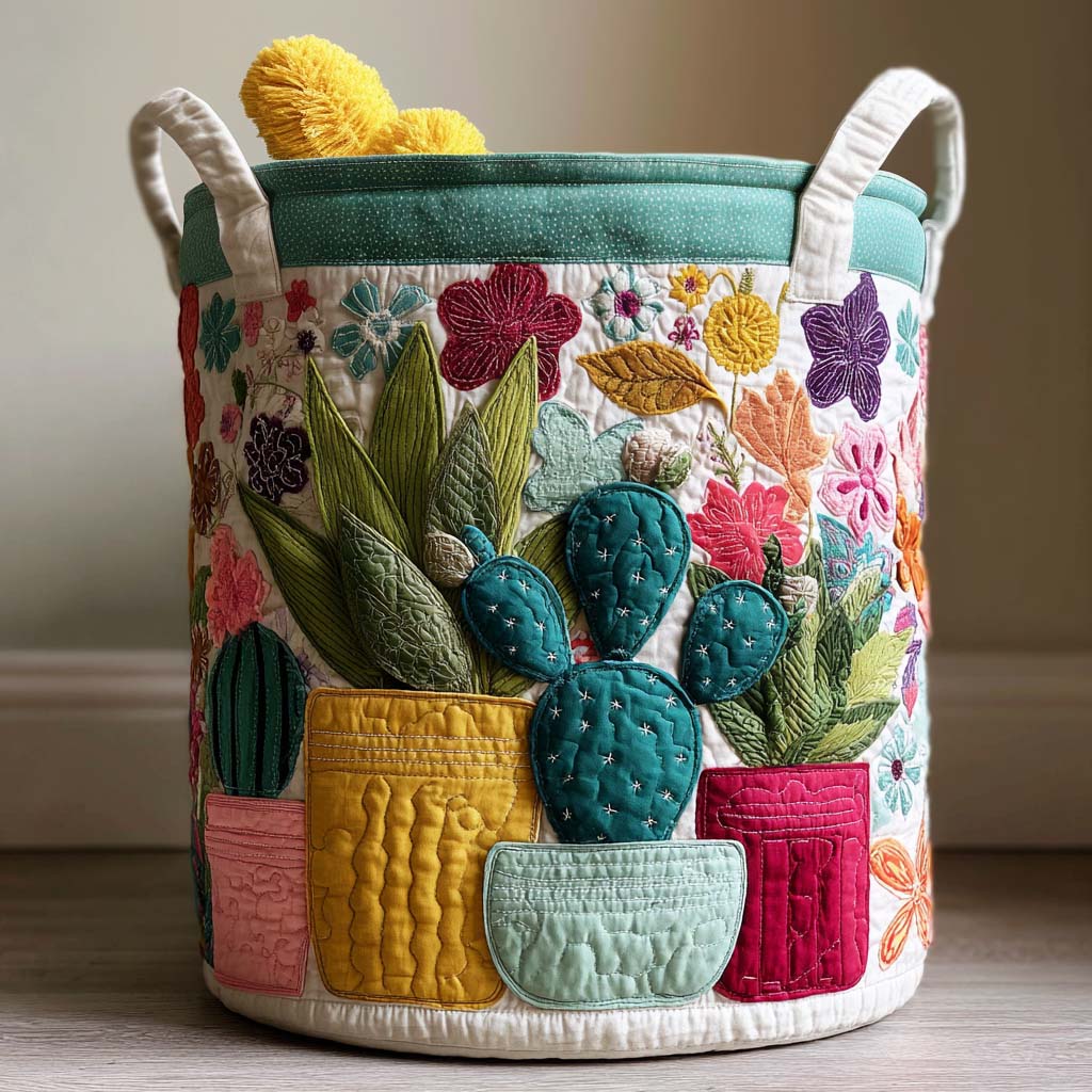 Wild Succulent Quilted Laundry Basket Folding Laundry Hamper Good Gifts For Mom Birthday