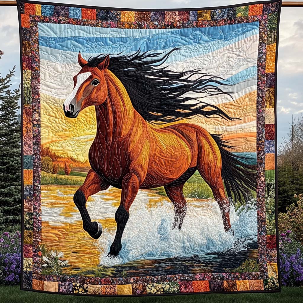 Wild Waters Quilted Blanket Boho Bedroom Furniture Gift For Horse Owner