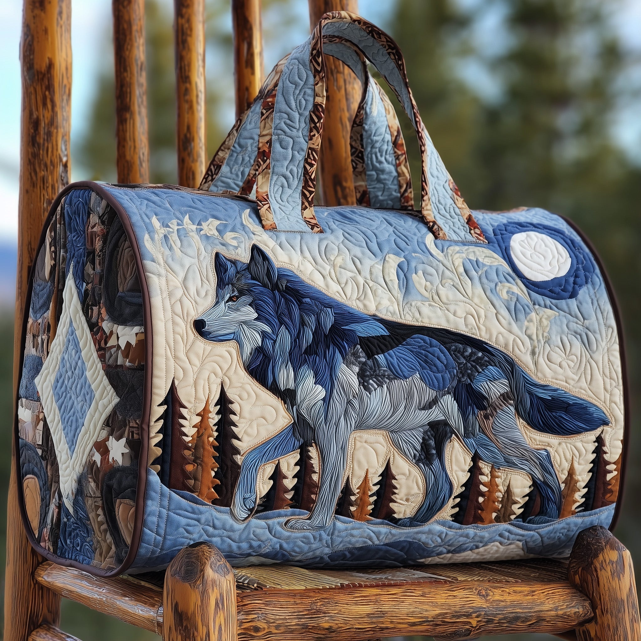 Wild Wolf Quilted Duffle Bag Top Duffel Bags Native American Presents