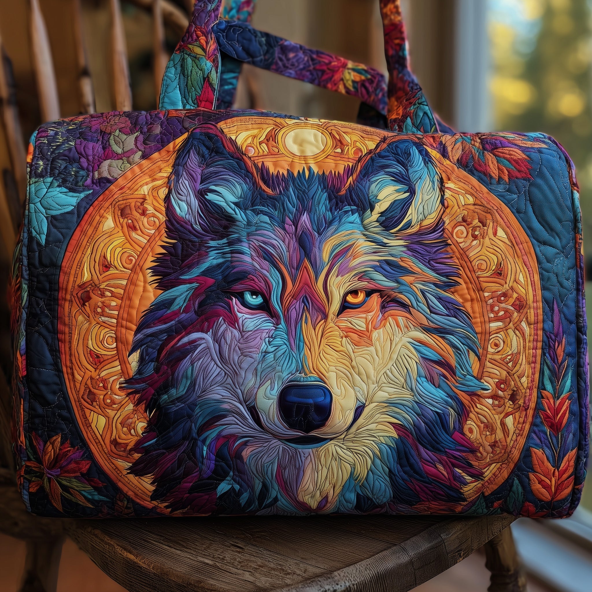 Wild Wolf Quilted Duffle Bag Weekender Duffel Native American Gift Ideas