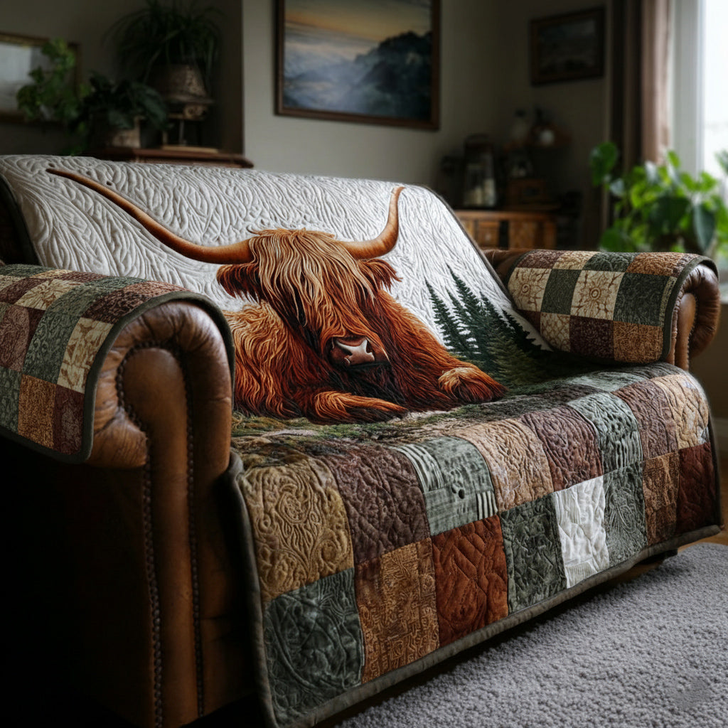 Wilderness Highland Cow Quilted Sofa Cover Couch Covers Gifts For Cow Lovers