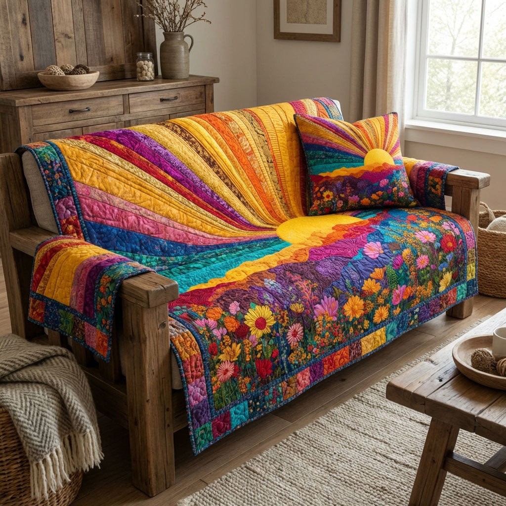 Wildflower Dawn Quilted Sofa Cover Best Sofa Slipcovers Great Mother's Day Gifts