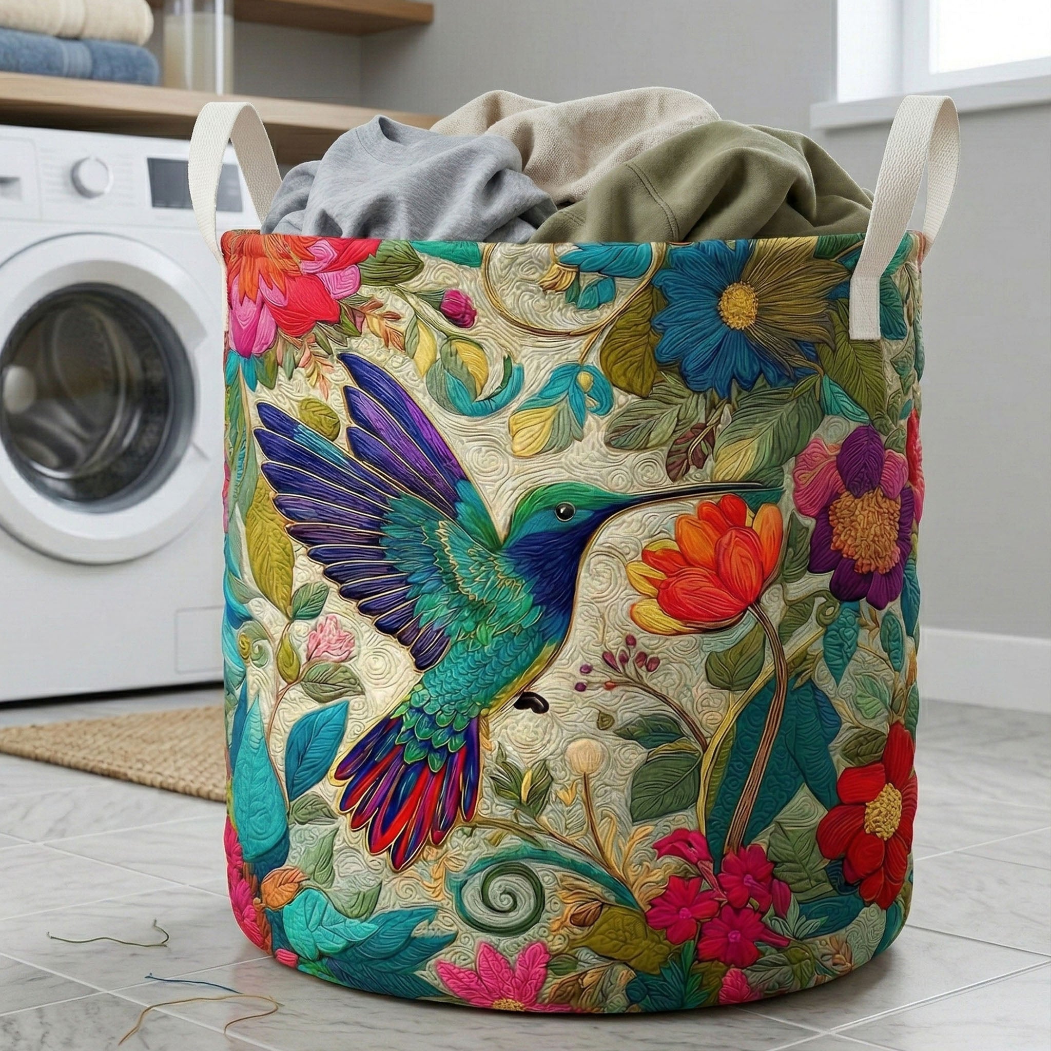Wildflower Flight Quilted Laundry Basket Hamper Basket Mothersday Gift