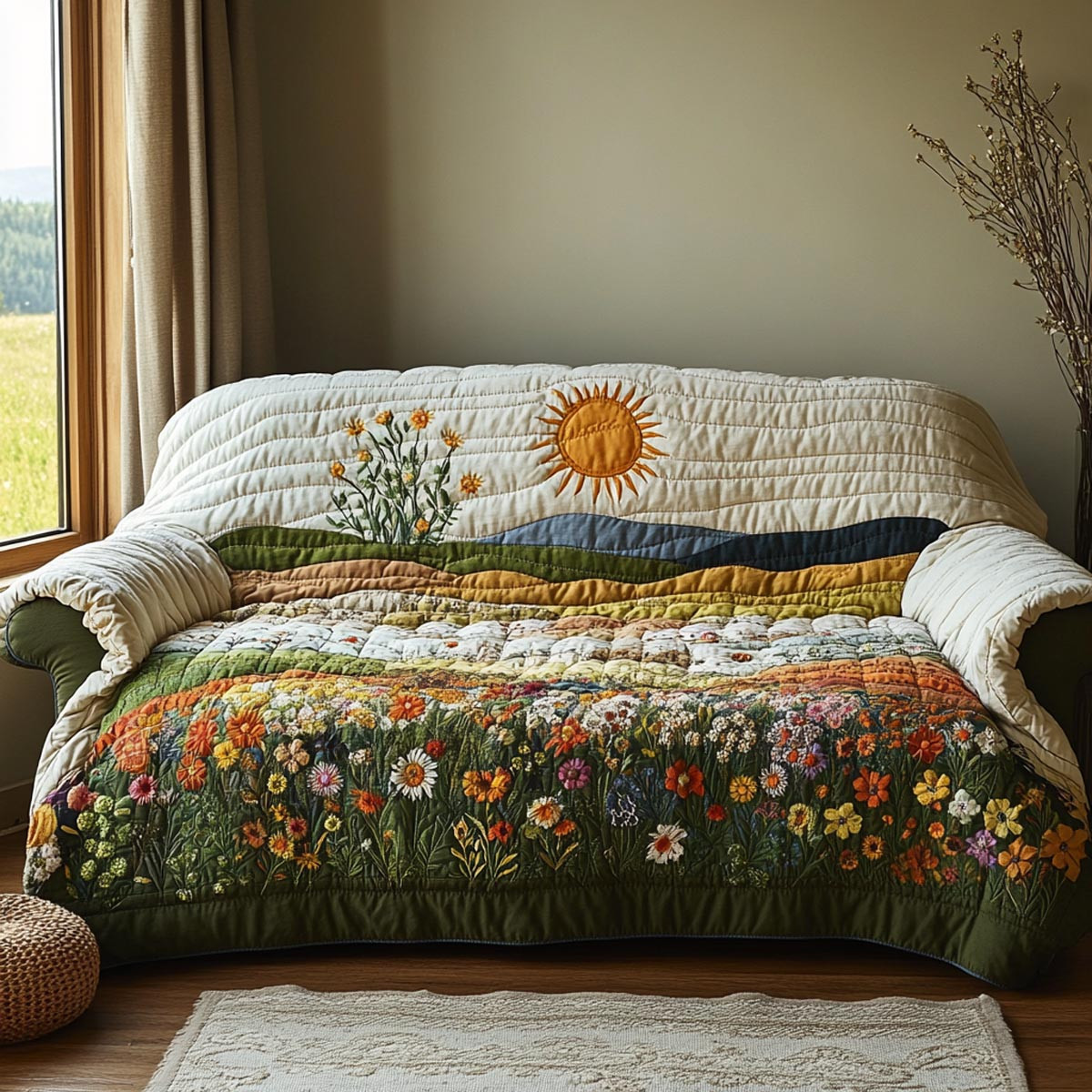 Wildflower Meadow Quilted Sofa Cover Sofa Furniture Slip Covers Father Daughter Gifts