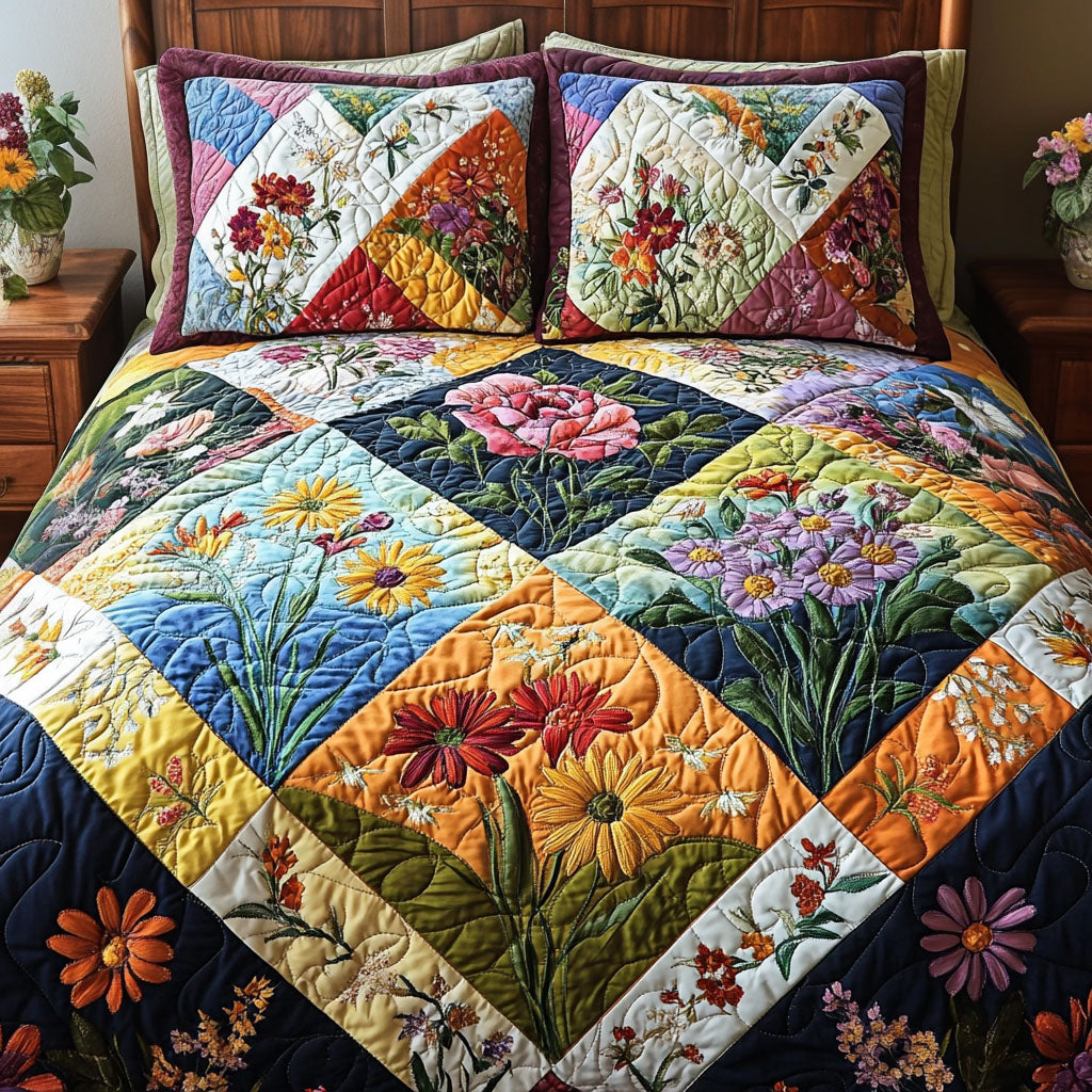 Wildflower Patch Quilted Bedding Set Best Bedspread Set Gift For Daughter In Law On Mother's Day