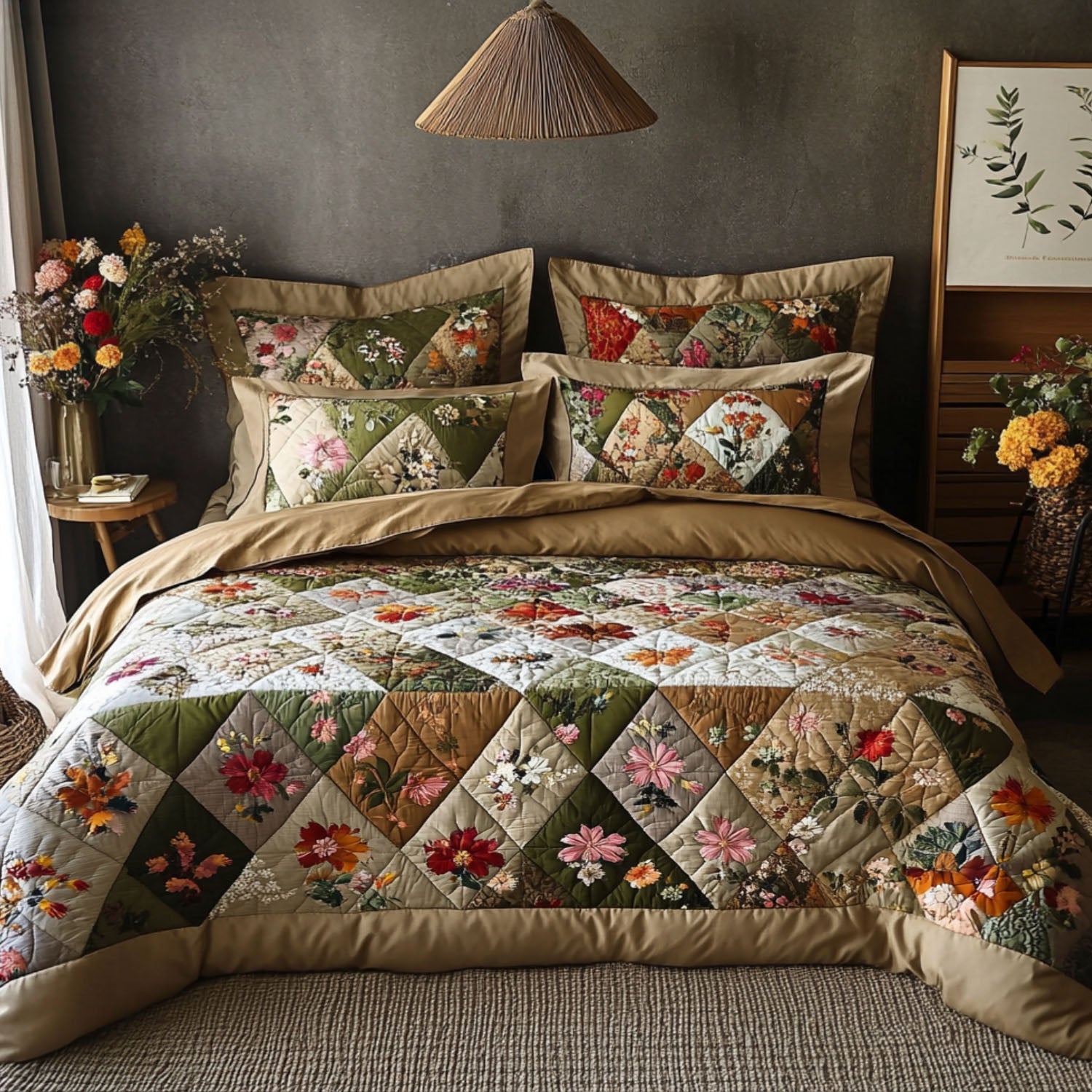 Wildflower Patchwork Quilted Bedding Set Unique Bed Sheets Awesome Mother's Day Gifts 2026