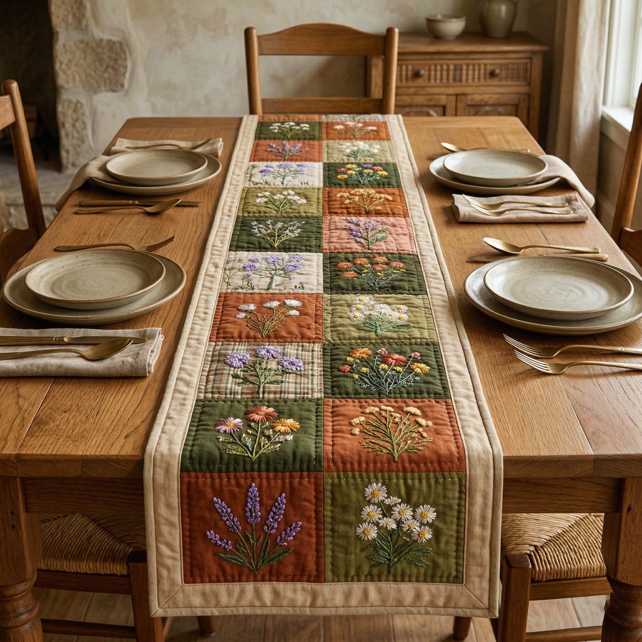 Wildflower Quilt Quilted Table Runner Floral Table Cover Best Moms Day Gifts