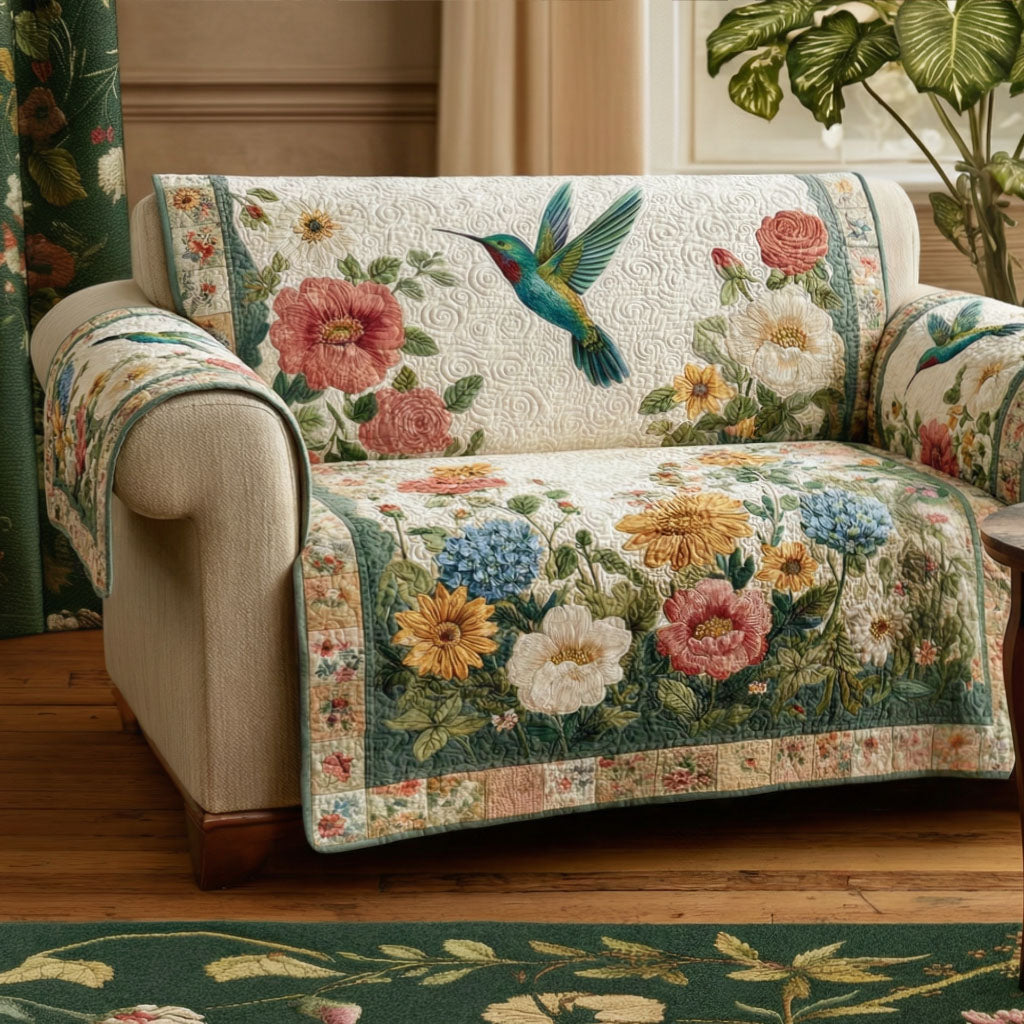 Wildflower Wings Quilted Sofa Cover Home Decor Gifts For Hummingbird Lovers