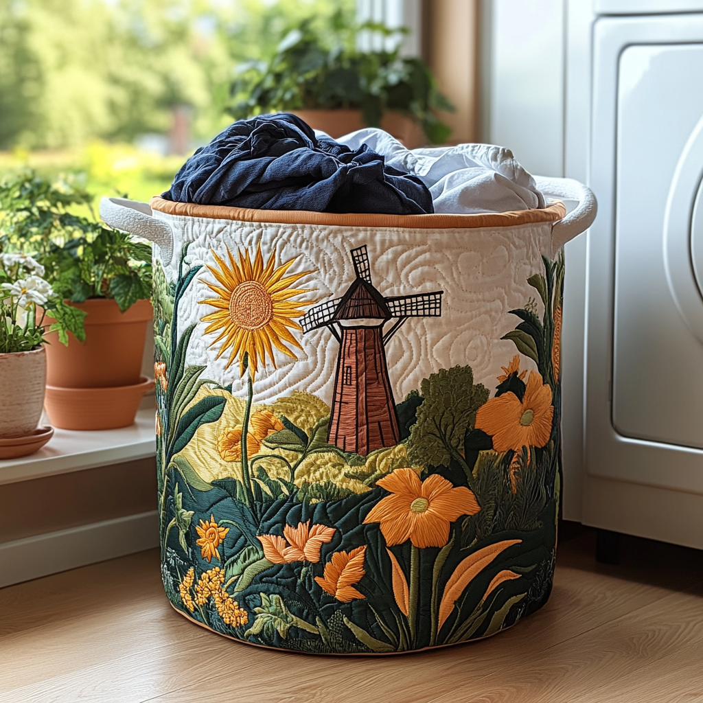 Windmill Bloom Quilted Laundry Basket Laundry Hamper Mothers Day Ideas