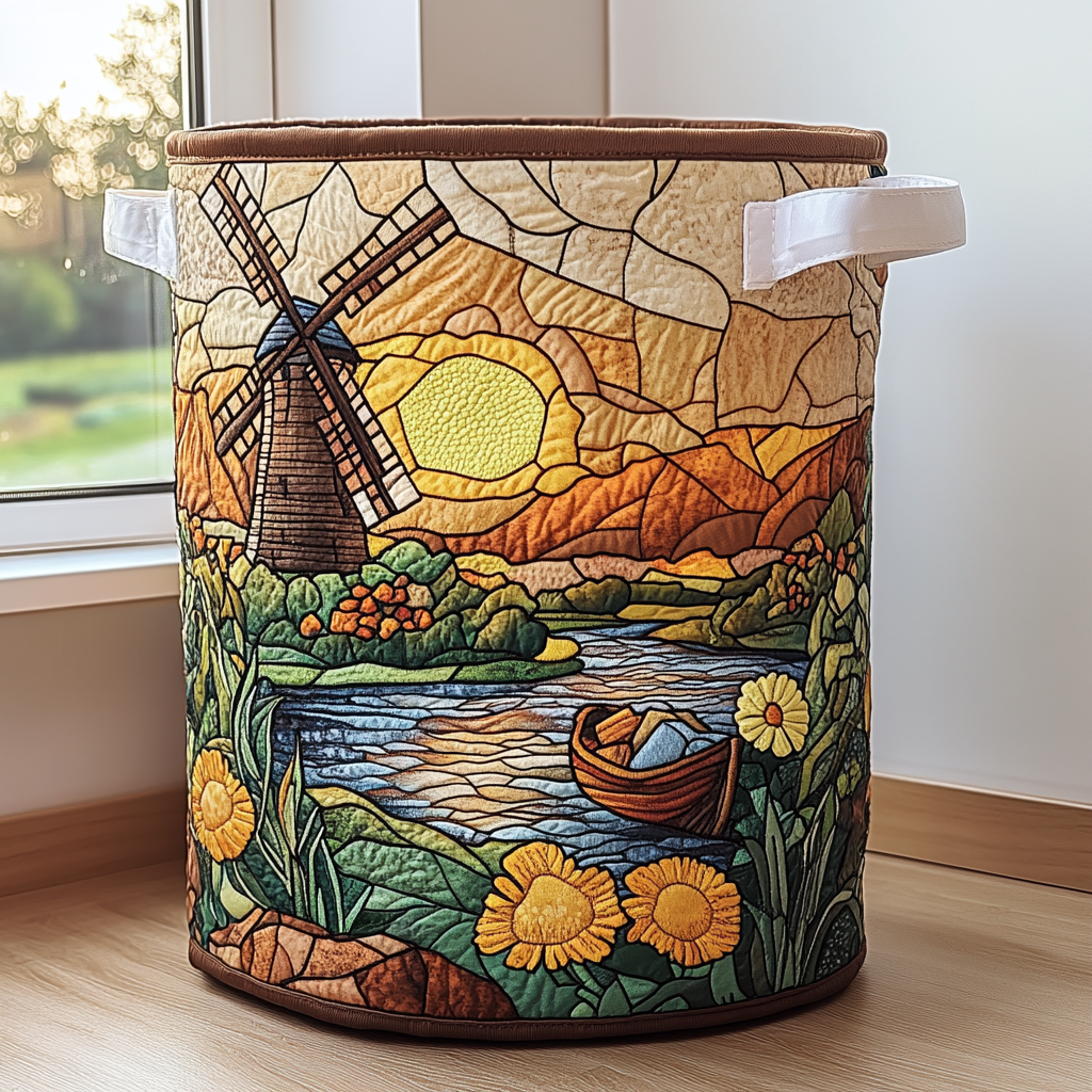 Windmill Field Quilted Laundry Basket Best Laundry Hamper Gift For Mother On Mother's Day