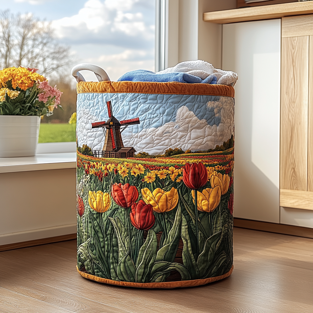 Windmill Spirit Quilted Laundry Basket Foldable Laundry Hamper Mother's Day For Grandma