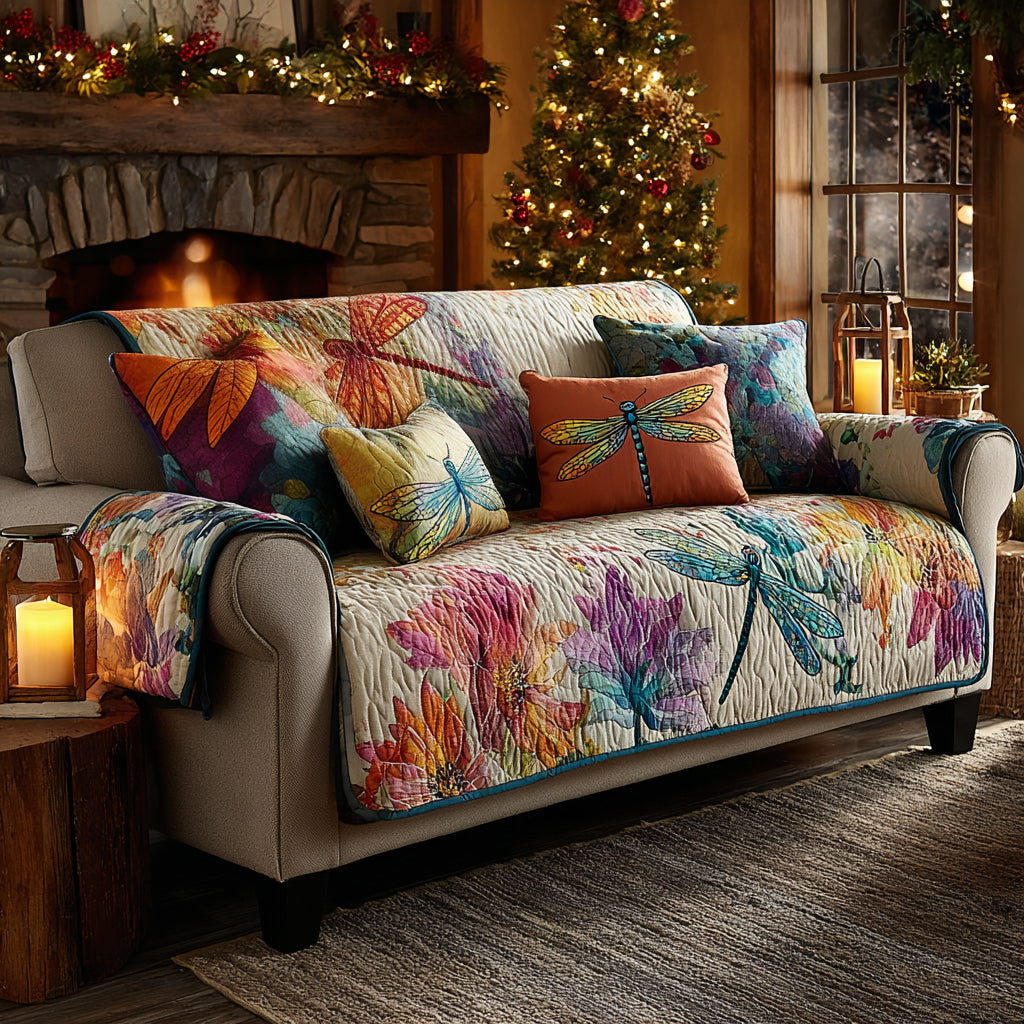 Winged Whispers Quilted Sofa Cover Couch Cover Sofa Dragonfly Lover Gifts For Women