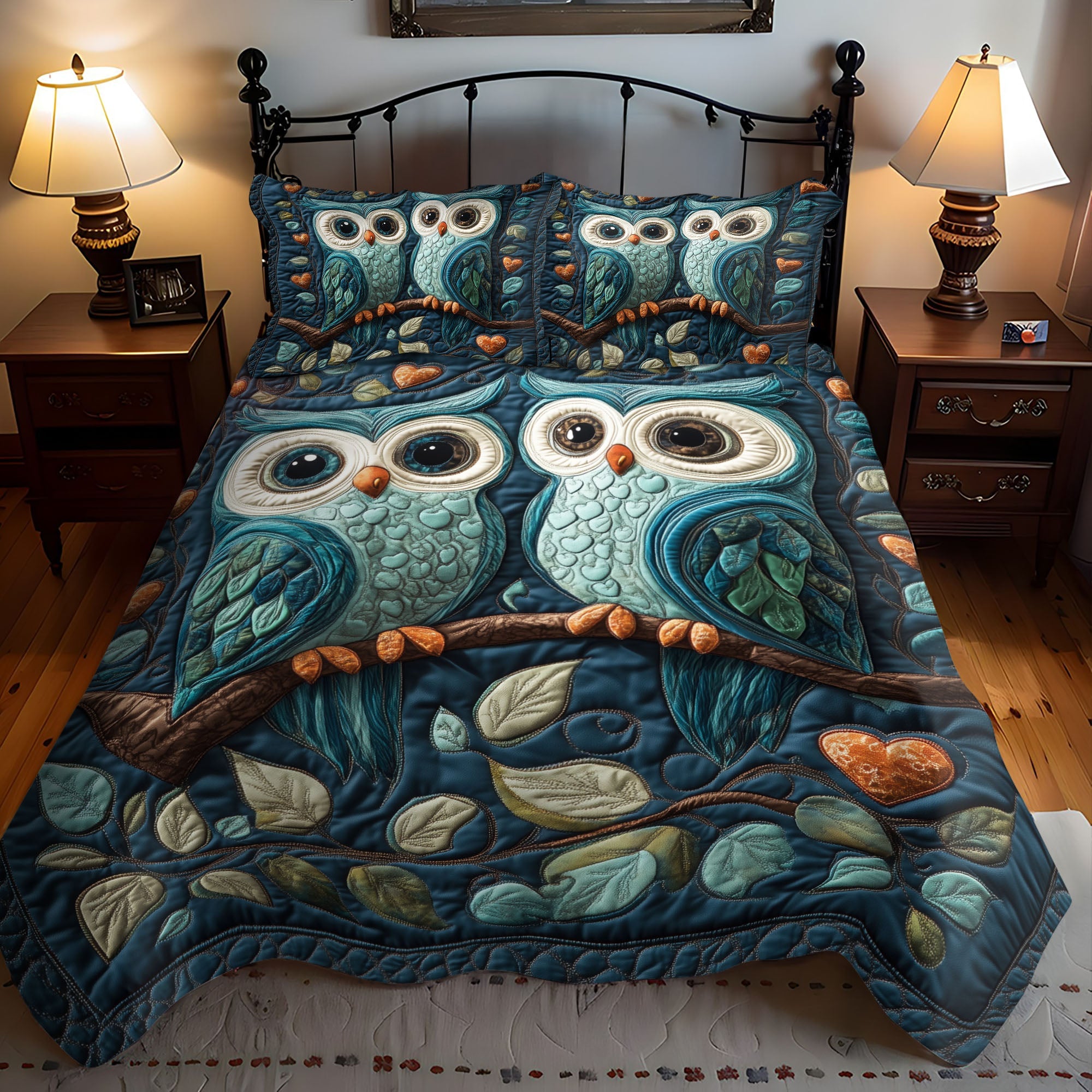 Wings of Affection Quilted Bedding Set Cute Bed Sheets Owl Theme Gifts