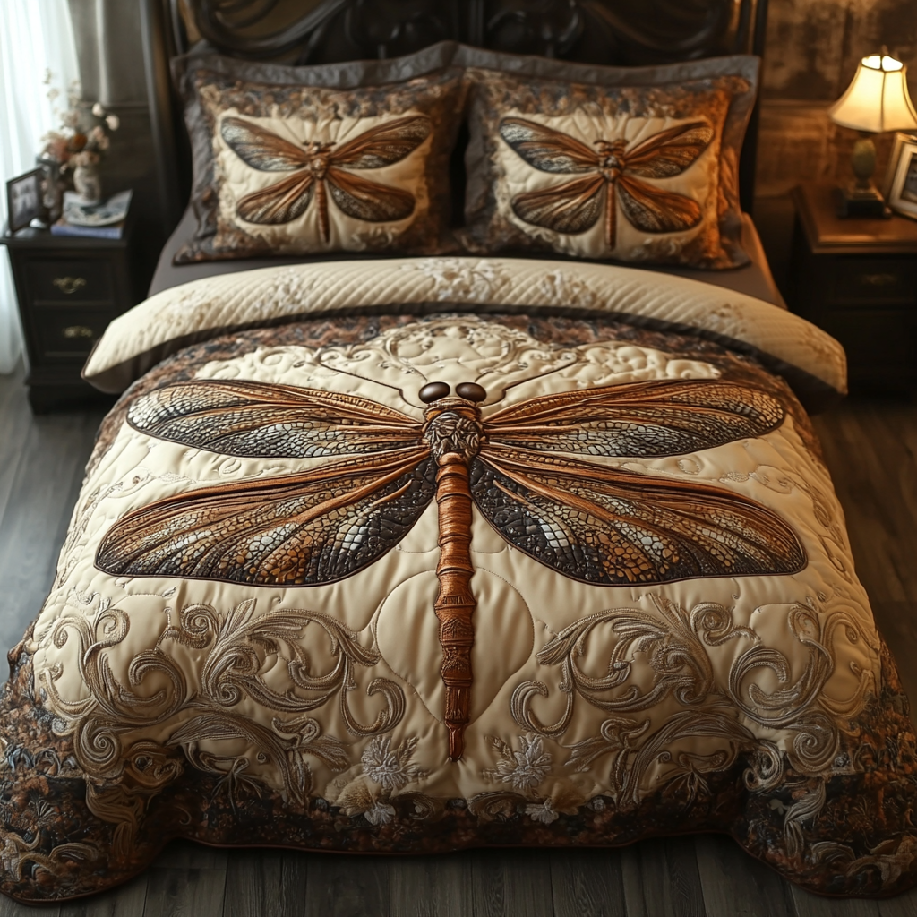Wings of Serenity Quilted Bedding Set Bedspread Set Best Dragonfly Presents