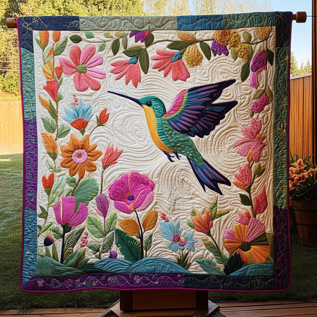 Wings of Serenity Quilted Blanket Bedroom Decor Best Gifts For Hummingbird Lovers