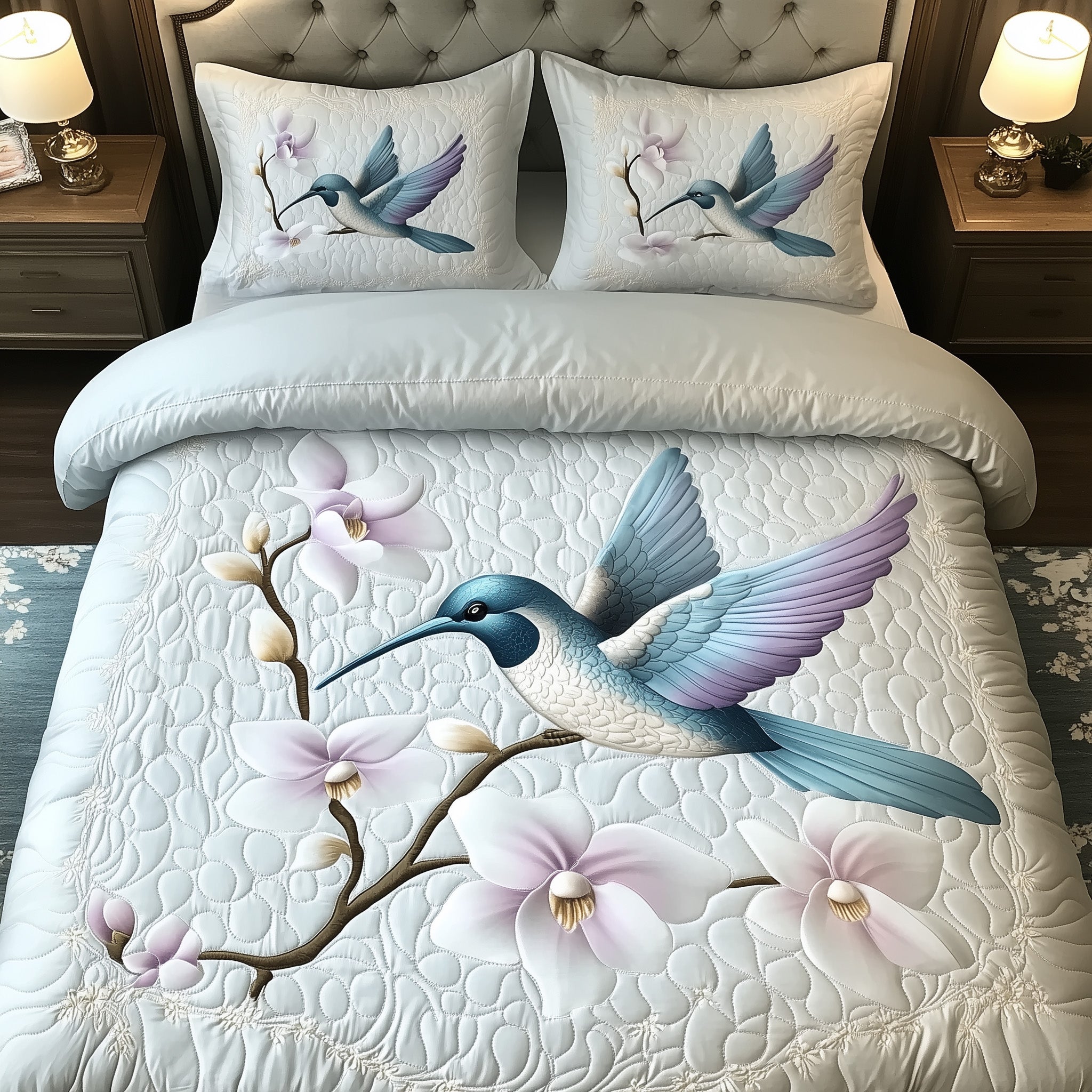 Wings of the Wild Bloom Quilted Bedding Set Comforter Sets Best Hummingbird Gifts For Christmas