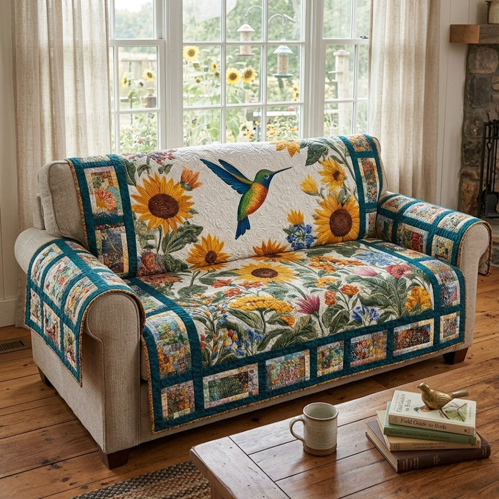 Wings Over the Meadow Quilted Sofa Cover Living Room Decor Ideas Hummingbird Gift Ideas