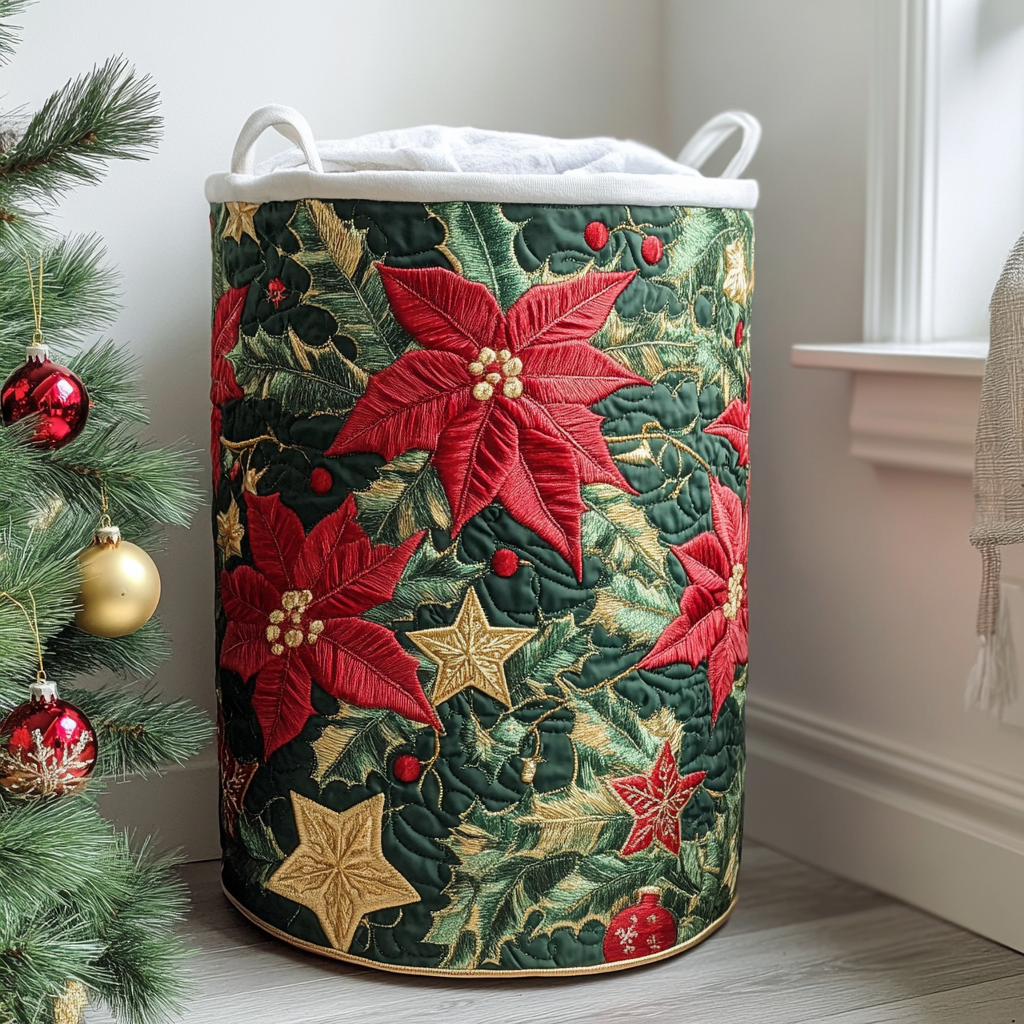 Winter Bloom Quilted Laundry Basket Foldable Hamper Christmas Gift Ideas For Wife