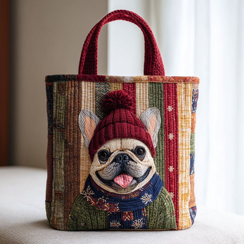 Winter Bulldog Quilted Tote Bag The Perfect Tote Bag Christmas Gift Ideas For Wife