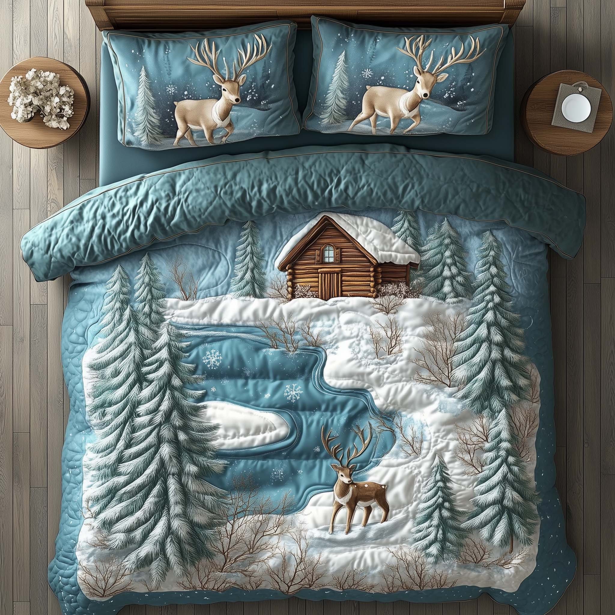 Winter Cabin Quilted Bedding Set Nice Bed Sheet Sets Father'sDay Present Ideas