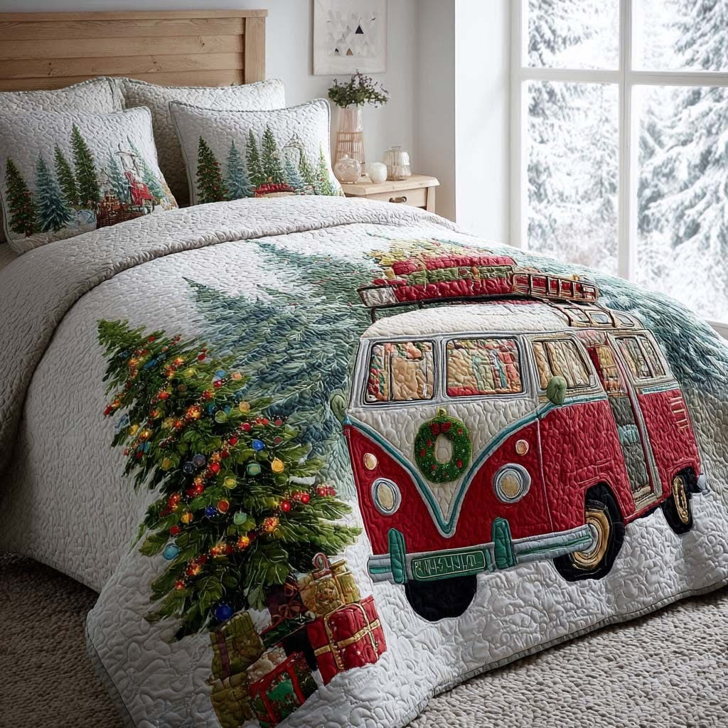 Winter Camp Escape Quilted Bedding Set Christmas Duvet Cover King Bedroom Decorations