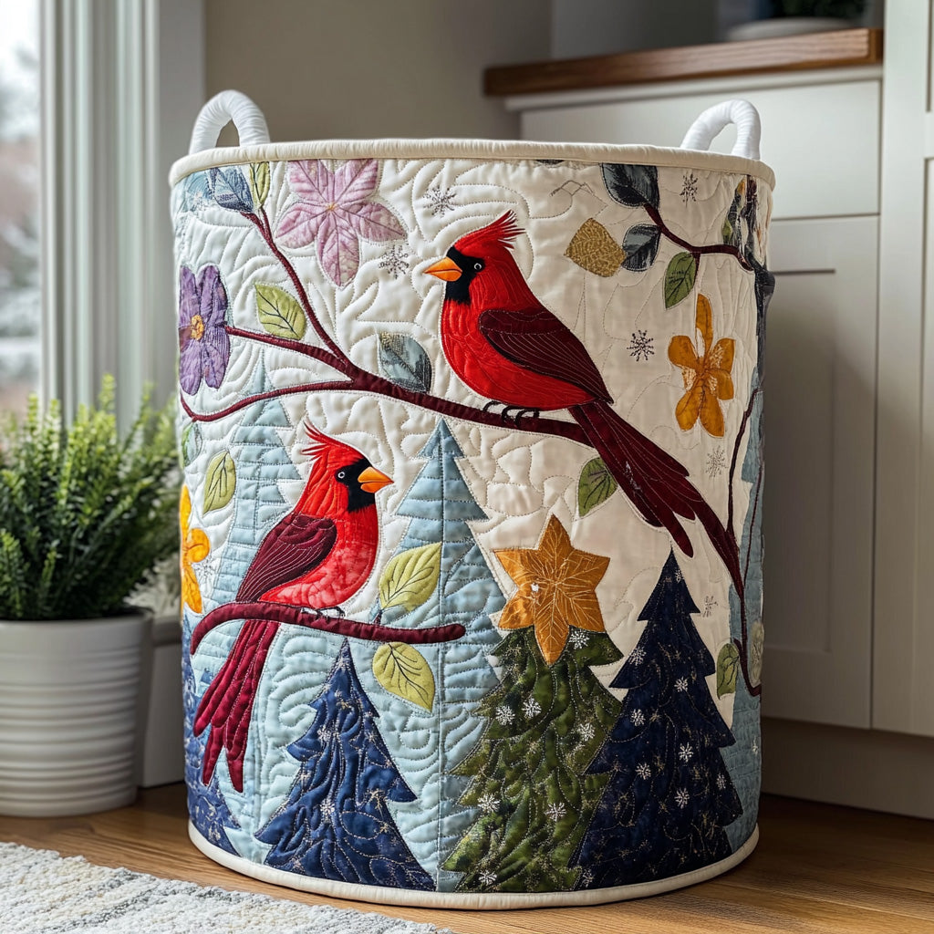 Winter Cardinal Quilted Laundry Basket Unusual Laundry Basket Unique Cardinal Gifts