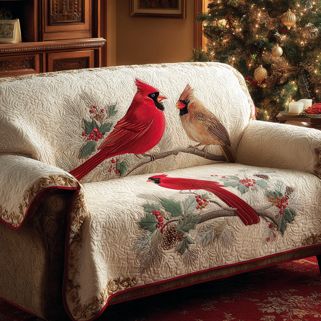 Winter Cardinals Quilted Sofa Cover Indoor Decor Best Cardinal Gift Items