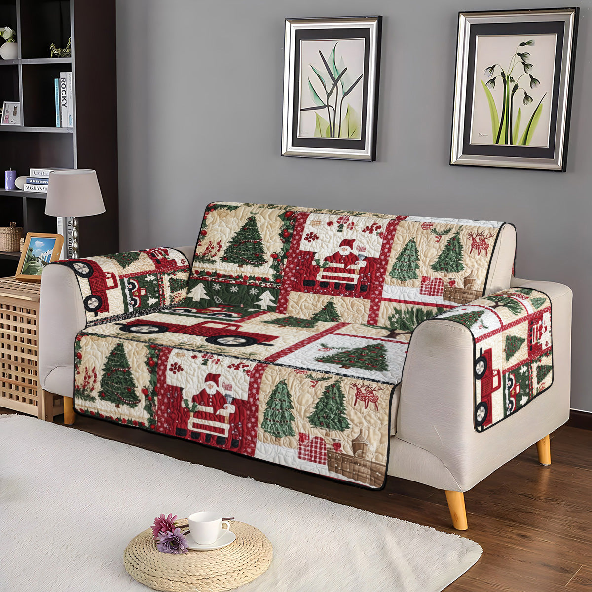 Winter Charm Quilted Sofa Cover Couch Covers For Couches Family Xmas Present Ideas - Image 3