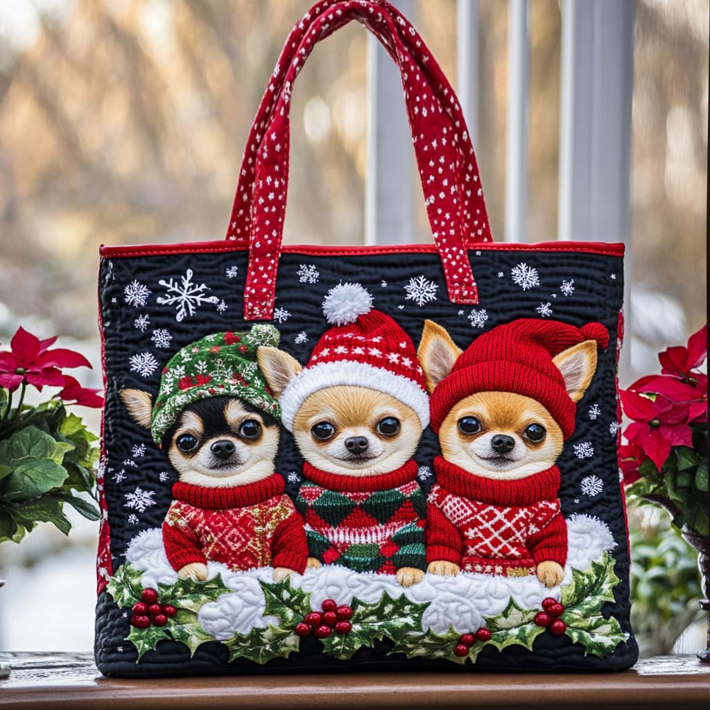 Winter Chihuahua Quilted Tote Bag Best Everyday Tote Stocking Stuffers For Mom