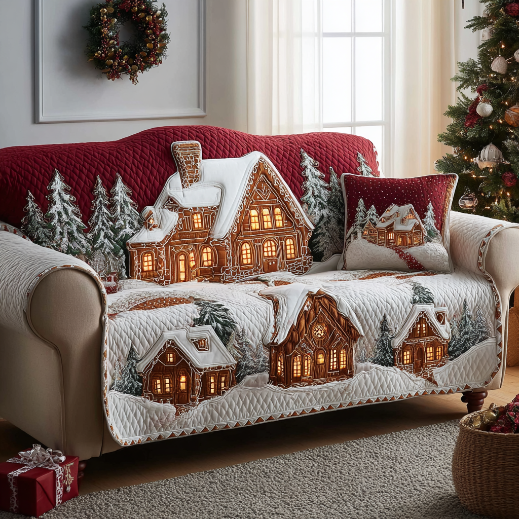 Winter Cottage Quilted Sofa Cover Sofa Saver Covers Family Xmas Ideas