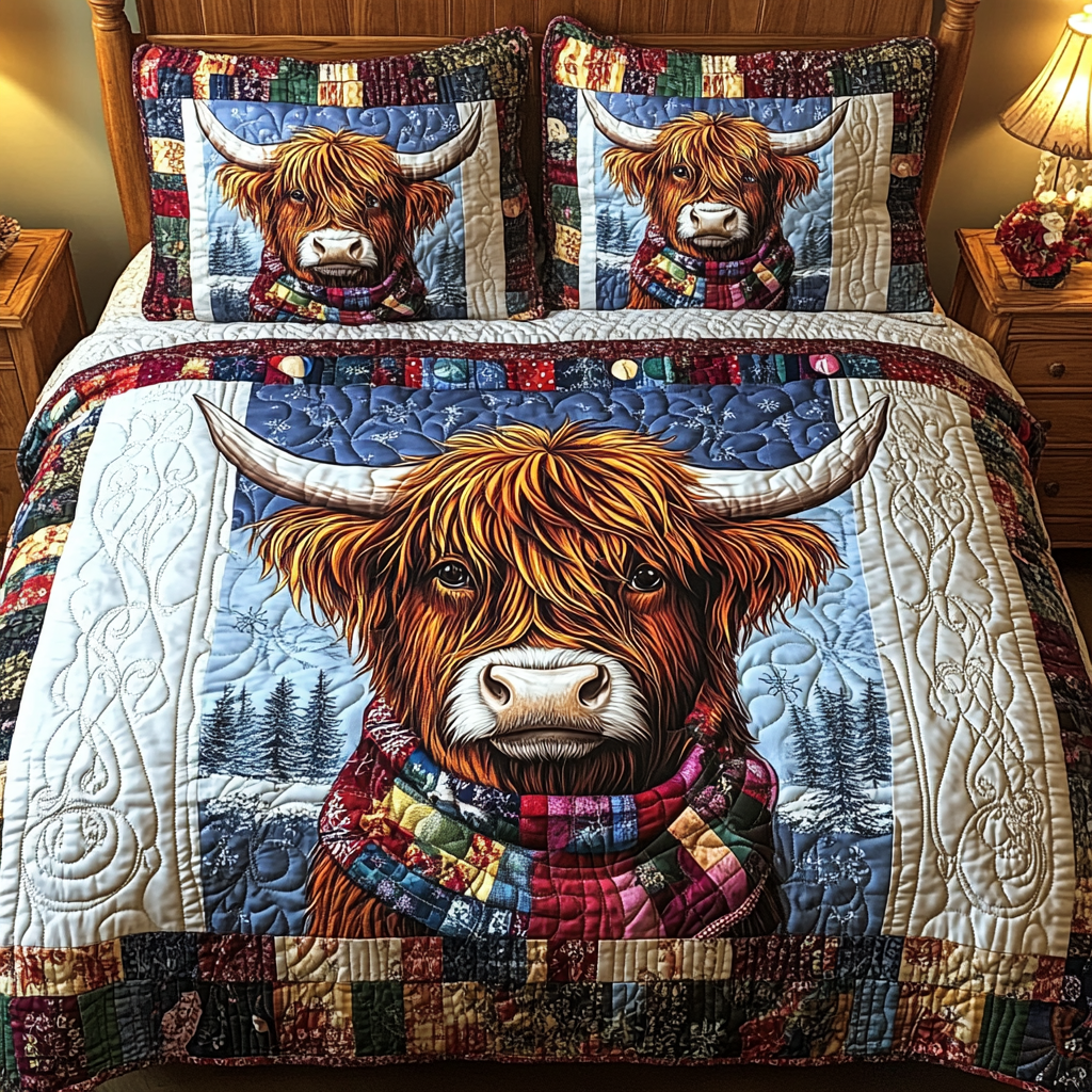 Winter Cow Quilted Bedding Set Duvet Cover Sheets Useful Gifts For Dad