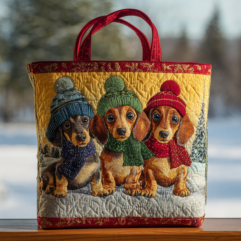 Winter Dachshund Trio Quilted Tote Bag Best Shoulder Tote Bag Perfect Mother' Day Gifts