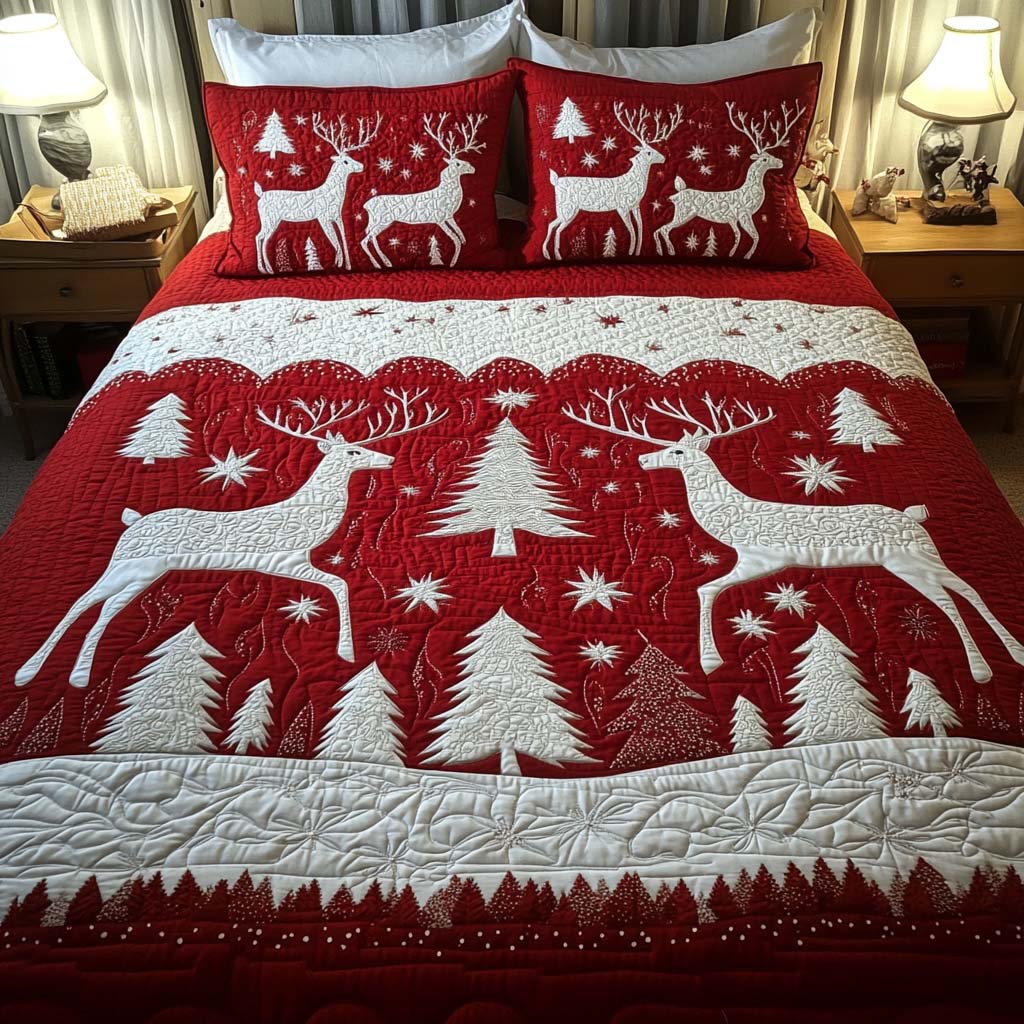 Winter Deer Fantasy Quilted Bedding Set Holiday Duvet Cover Set Gifts To Give Mother In Law For Christmas