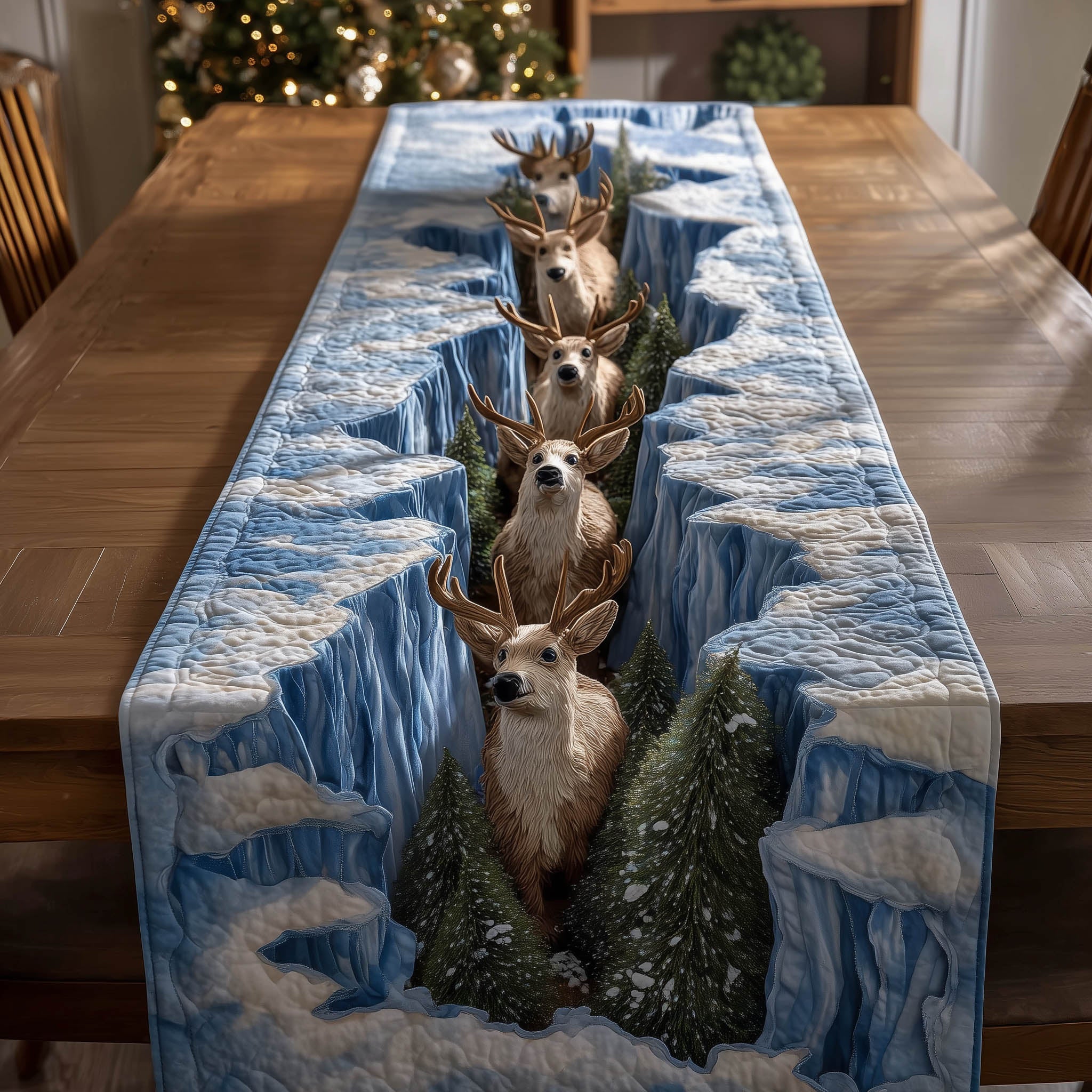 Winter Deer Quilted Table Runner Christmas Holiday Table Runners Present For Mother In Law Christmas