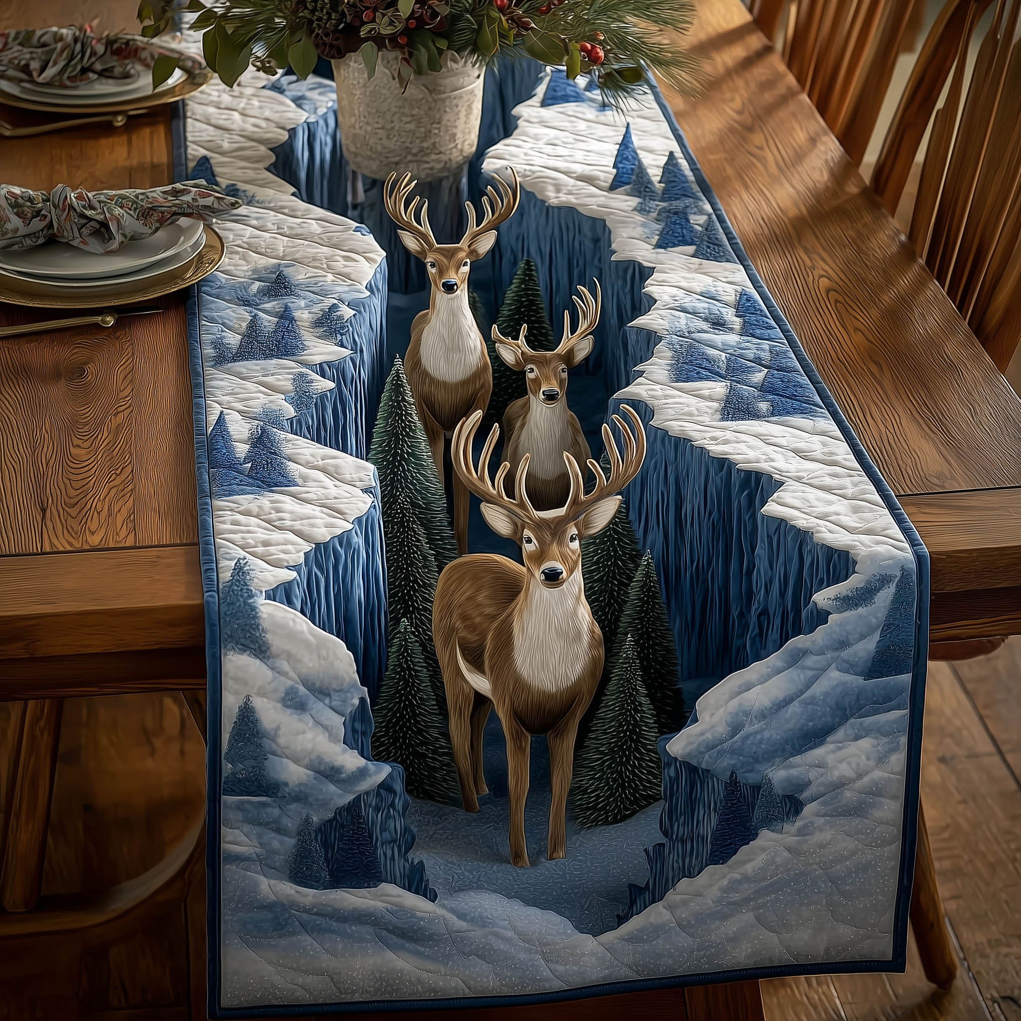 Winter Deer Quilted Table Runner Elegant Christmas Table Runners Great Family Gifts For Christmas