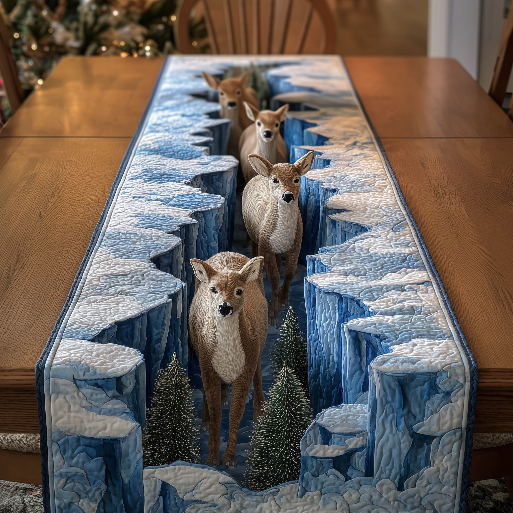 Winter Deer Quilted Table Runner Holiday Home Decor Gifts To Give Mother In Law For Christmas