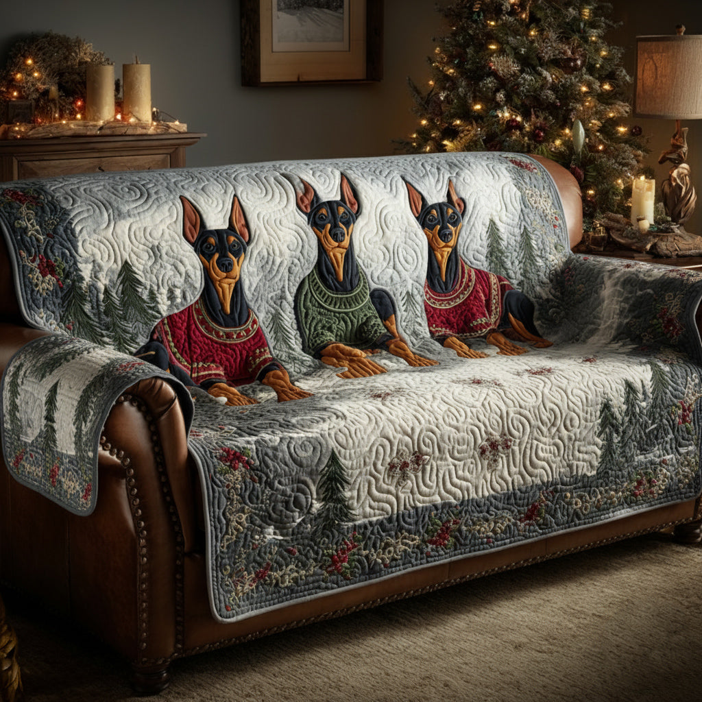 Winter Doberman Quilted Sofa Cover Couch And Sofa Covers Best Christmas Gifts For Dog Lovers