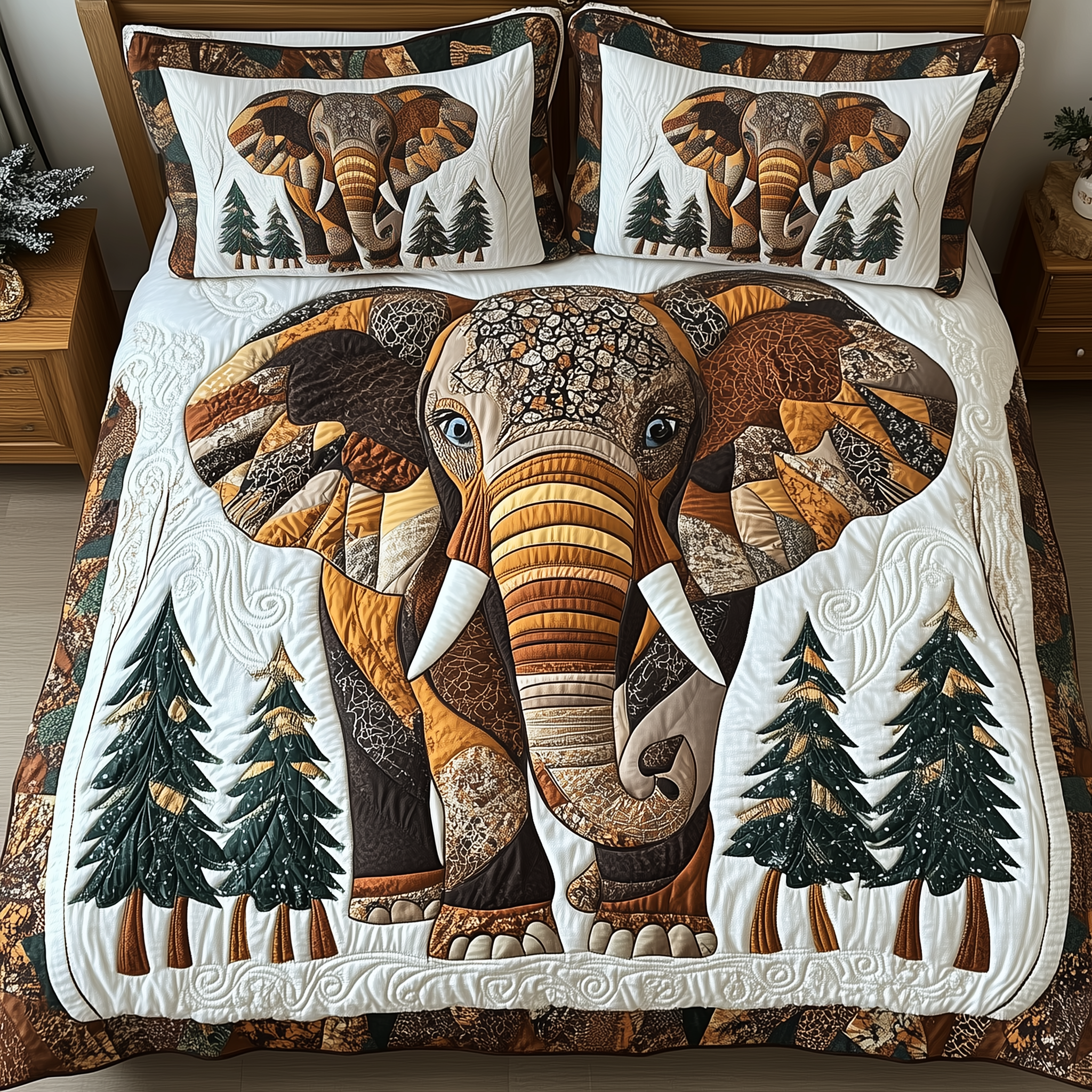 Winter Elephant Quilted Bedding Set Christmas Beddings Best Elephant Gift Ideas