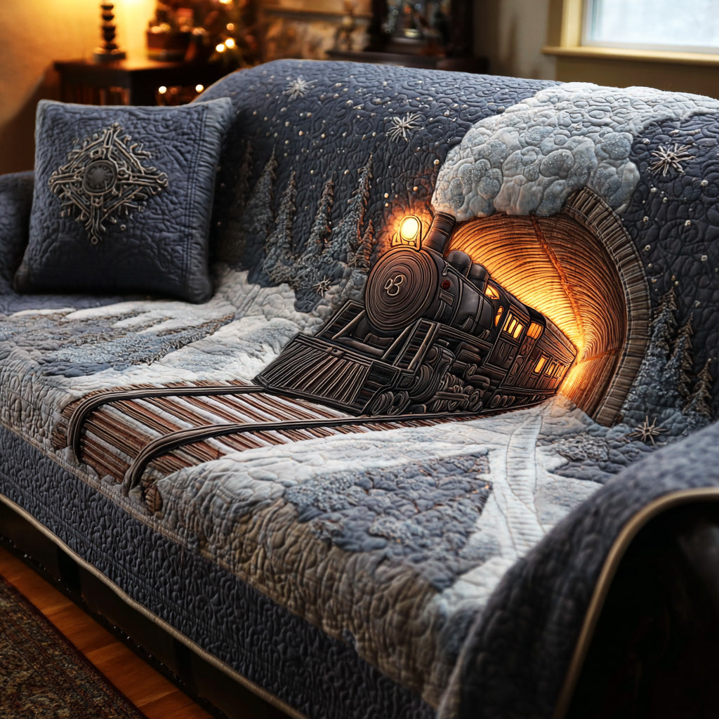 Winter Express Ride Quilted Sofa Cover Christmas Living Decor Gifts For Christmas For Mother In Law