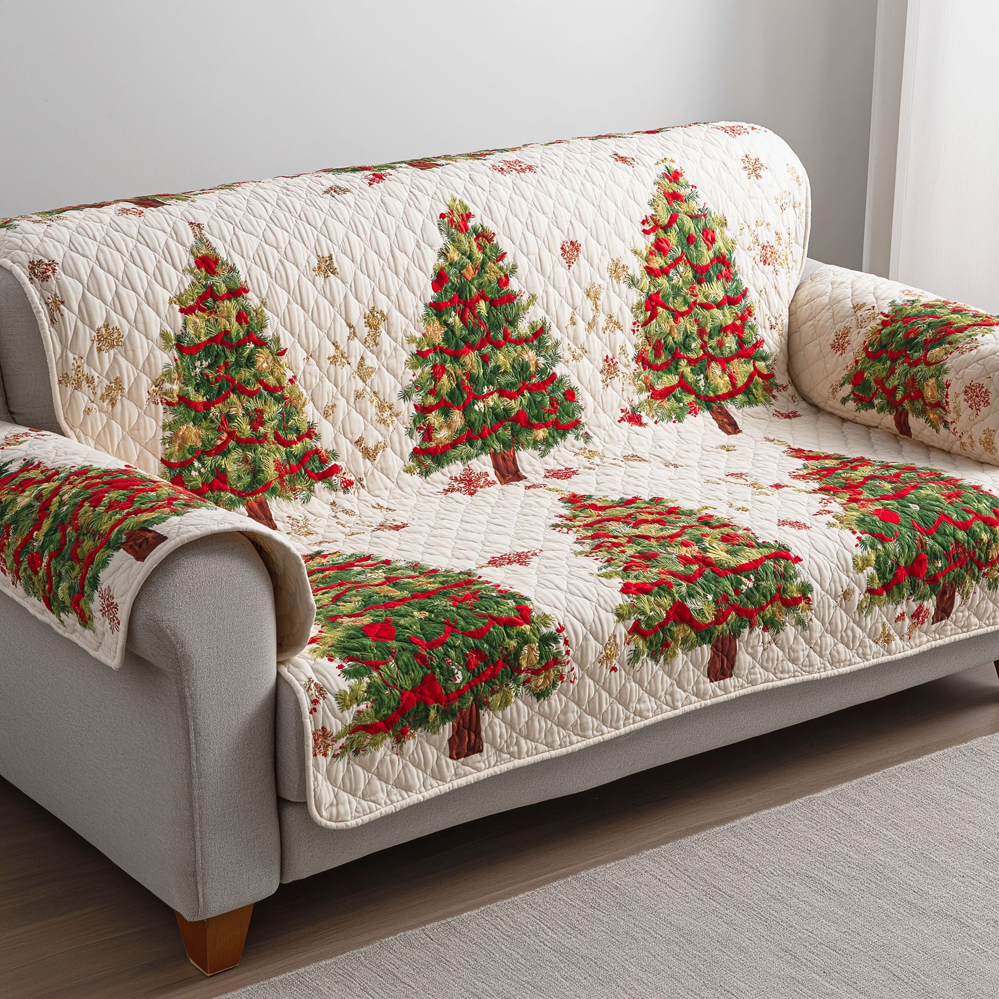 Winter Fir Charm Quilted Sofa Cover Holiday Living Decorations Xmas Gifts