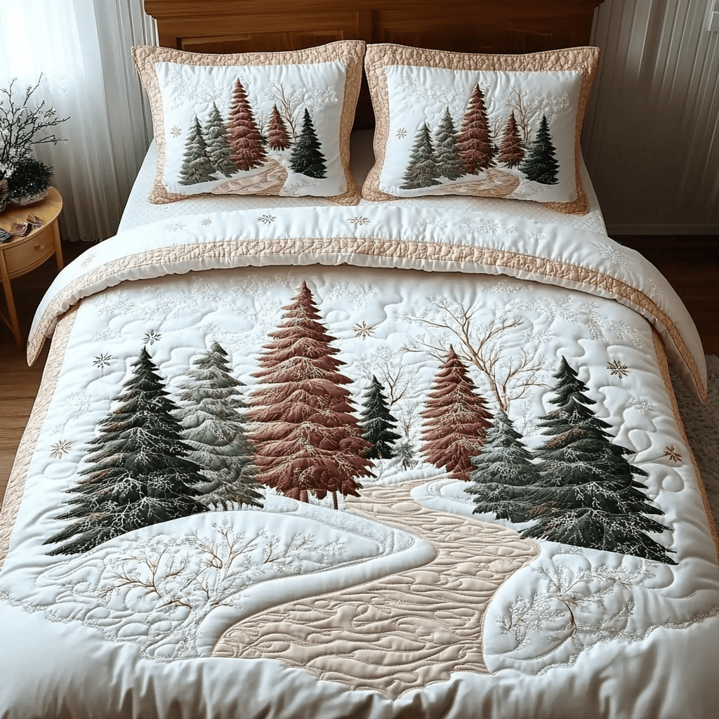 Winter Forest Dream Quilted Bedding Set Best Bedspread Set Mother'S Day Gift From Mother To Daughter
