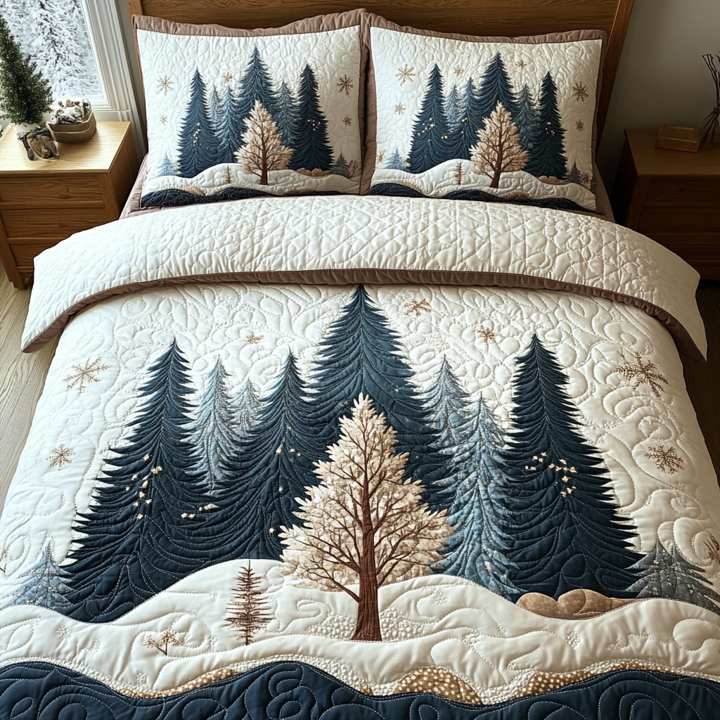 Winter Forest Escape Quilted Bedding Set Bedroom Decor Mother's Day Gifts For Elderly
