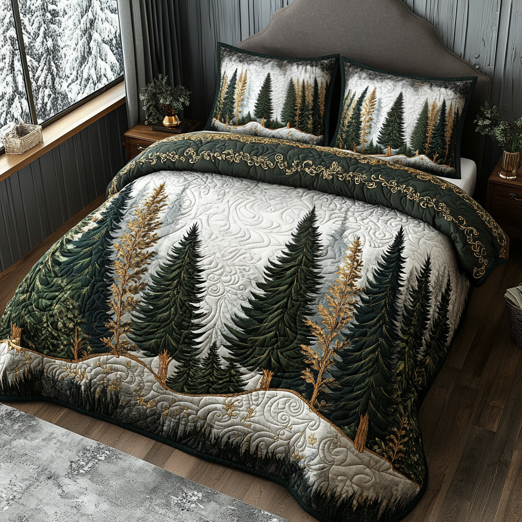 Winter Forest Path Quilted Bedding Set Unique Bed Sheet Set Mothers Day Gift Special